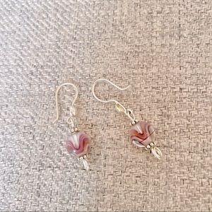 Purple and Bali Silver Beaded Earrings